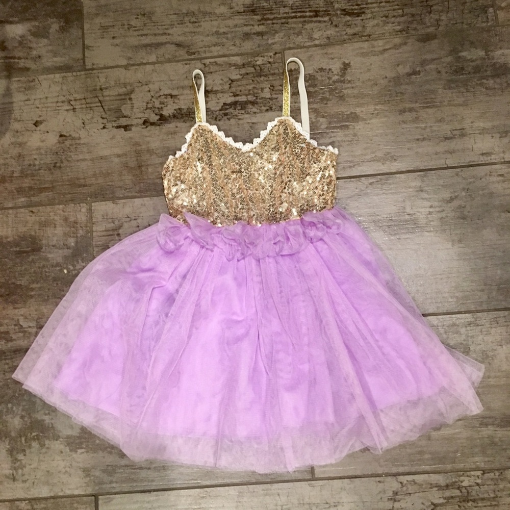 Gold sequin & lavender tulle dress for toddler